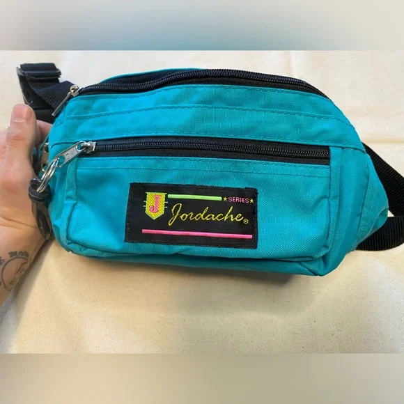 Vintage 80s 90s Jordache Branded Teal Belt Bag Fanny Pack OSFM Classic Street - Picture 2 of 7